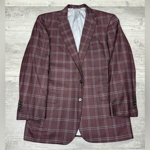 Tom James Maroon w/ Grey Plaid Sport Coat 44L